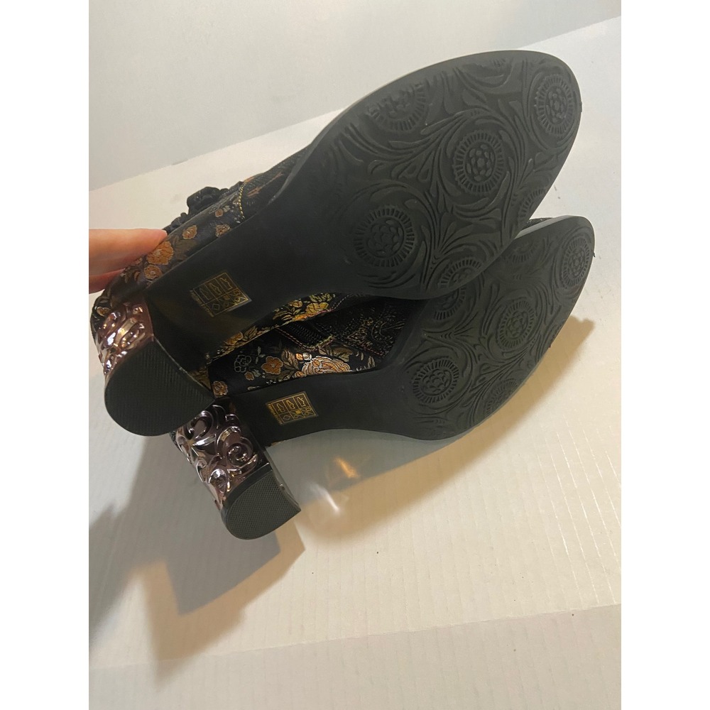 L'Artiste Spring Step Floral Embroidered Filigree Heel Ankle Boots Black Gold - Picture 9 of 10